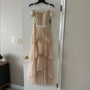 Sequin Off-Shoulder Layered Dress